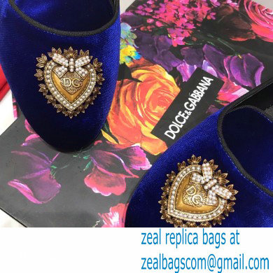 Dolce  &  Gabbana Velvet Devotion Loafers Slippers Blue 2021